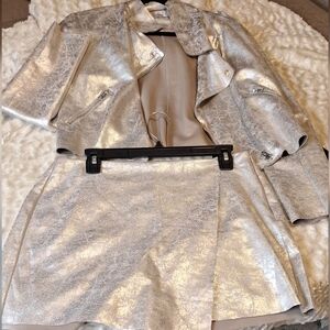 HYFVE Metallic Silver Blazer and Skirt Set